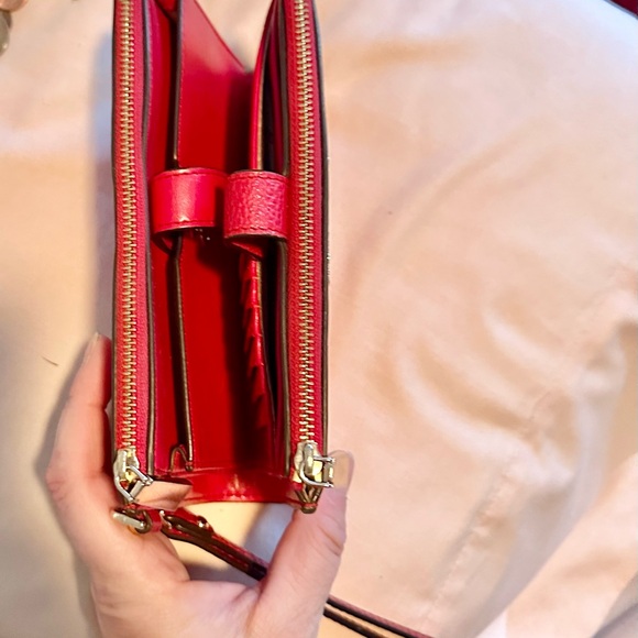 Like New Michael Kors Jet Set Double Zip pebble Leather Wristlet in Red Chili - Picture 4 of 11